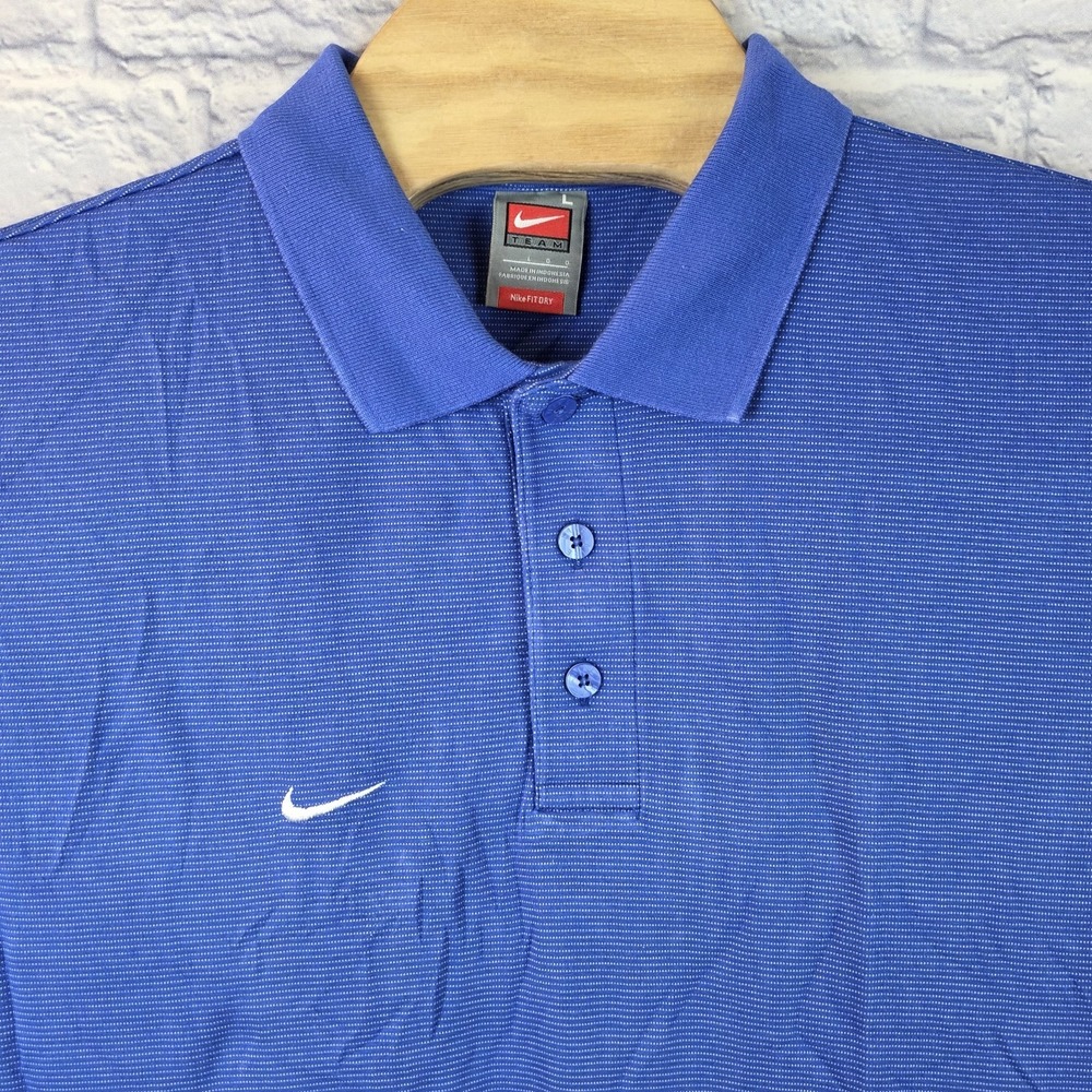 Nike Team Fit Dry Men Blue‎ Short Sleeve Button Golf Polo Rayon Blend Size Large